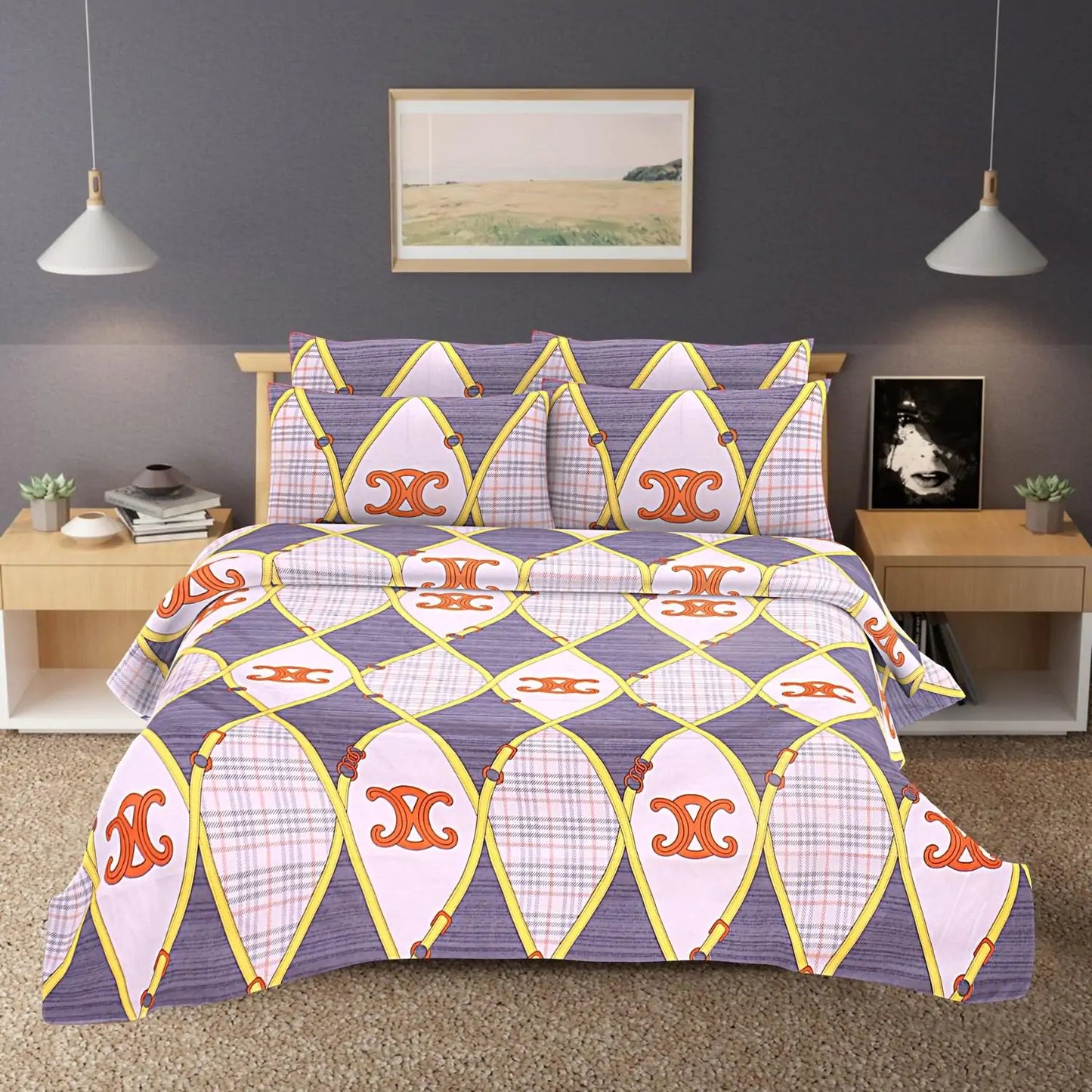 Roman Checks Double Bed Bedsheet