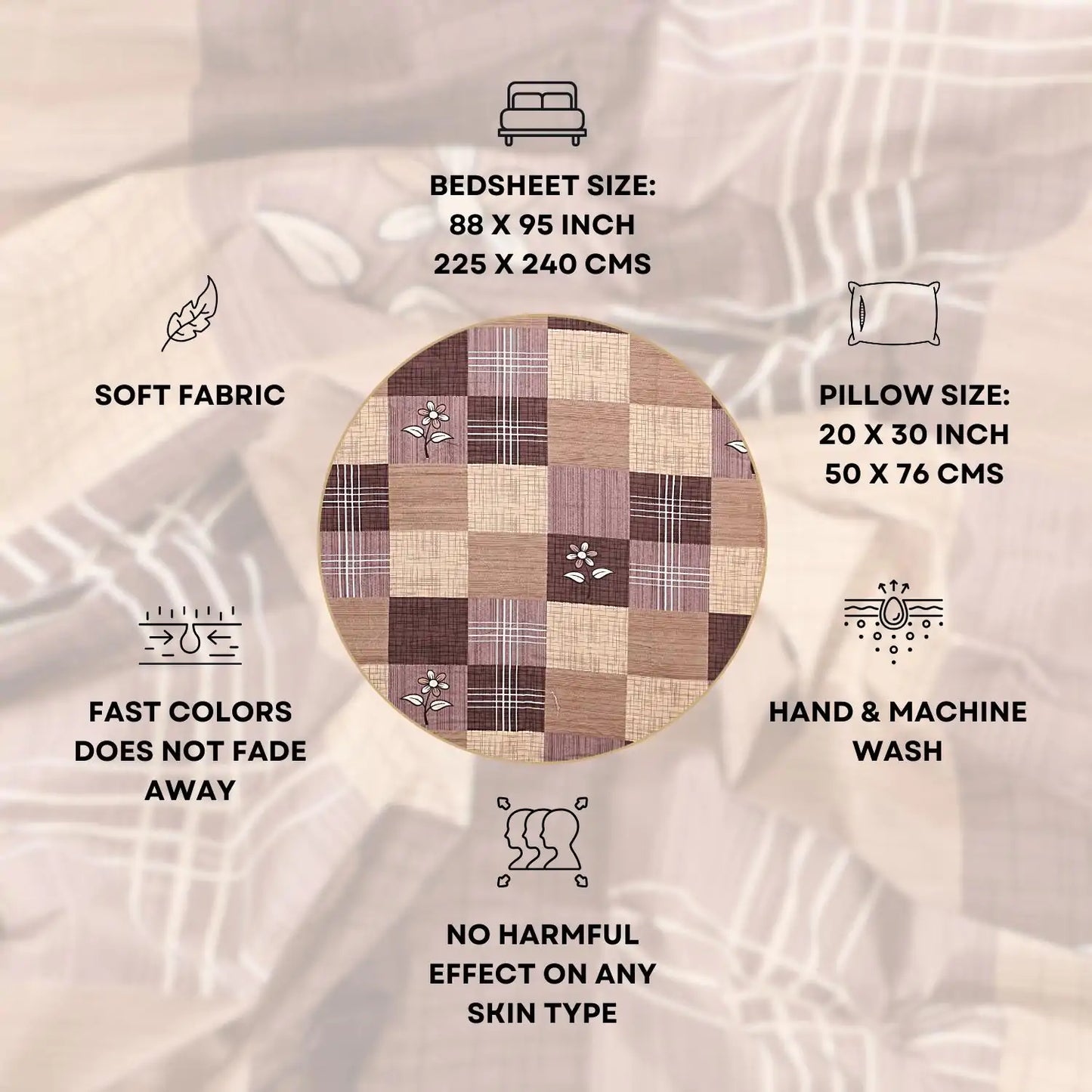 Striped Checks Double Bed Bedsheet