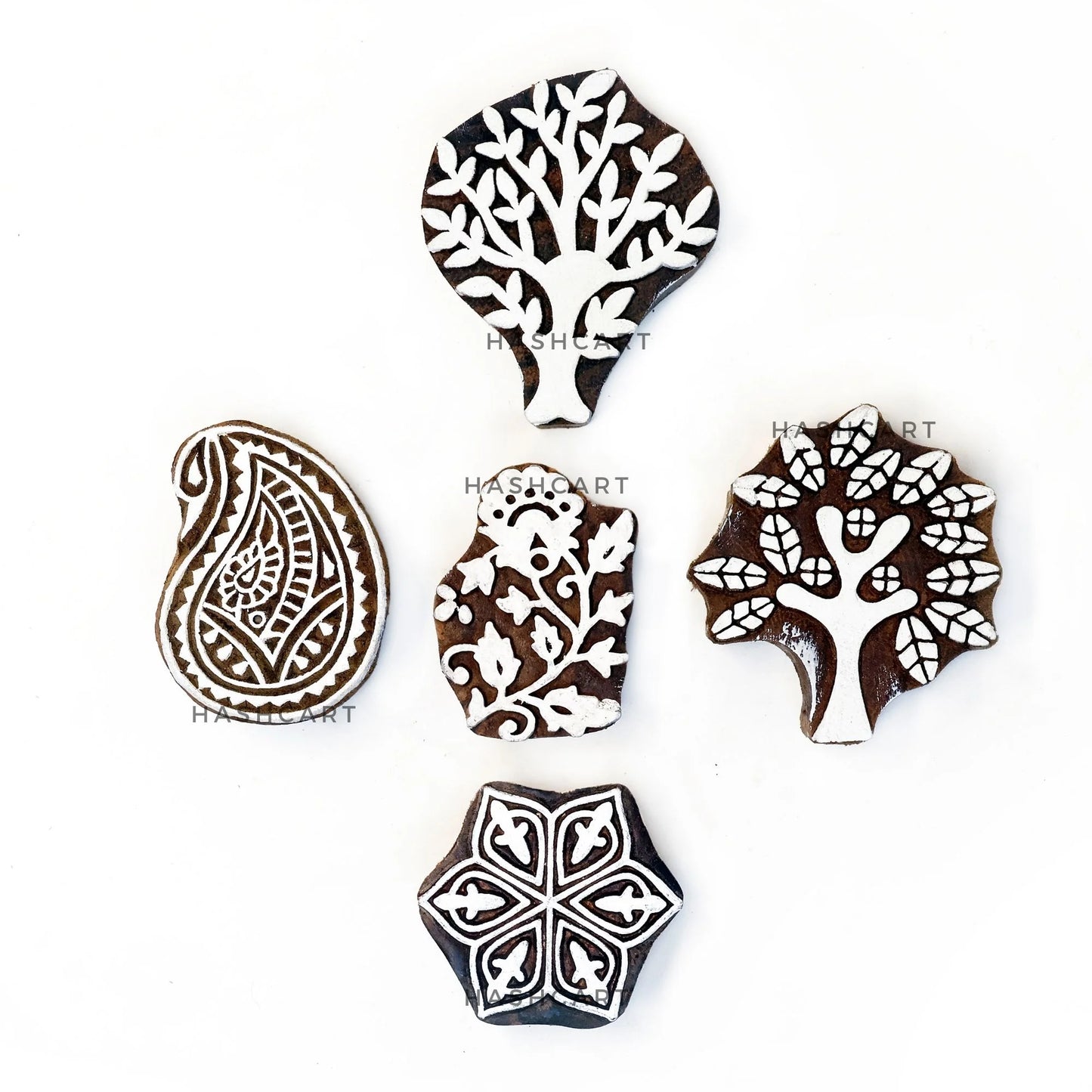 Paisley and Tree Design Wooden Printing Blocks