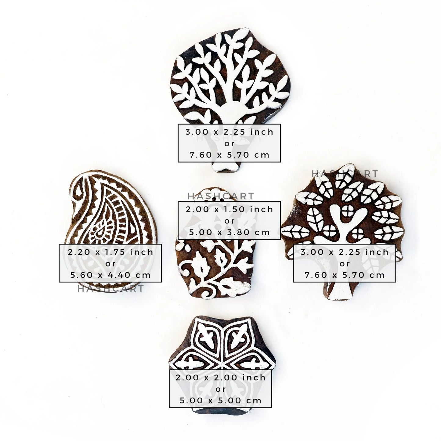 Paisley and Tree Design Wooden Printing Blocks