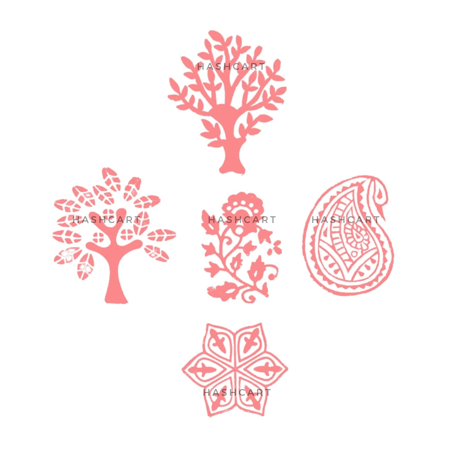 Paisley and Tree Design Wooden Printing Blocks