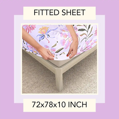 Pink Liliy Fitted Double Bed Bedsheet
