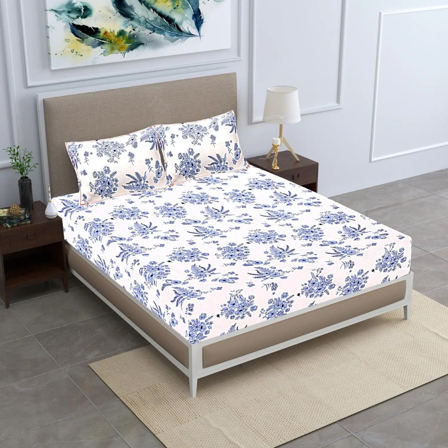 Feathered Petals Double Bed Bedsheet