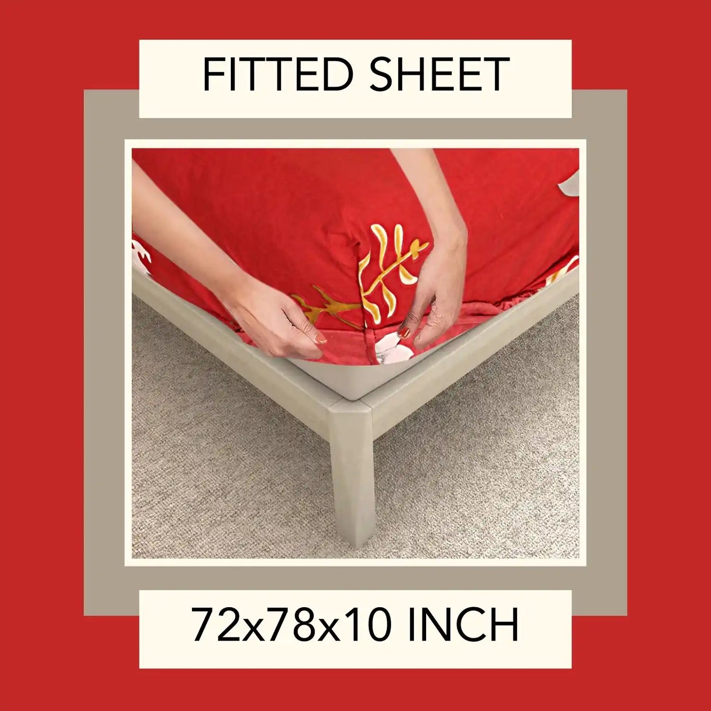 Red Plumash Fitted Bed Bedsheet