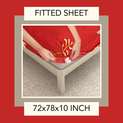 Red Plumash Fitted Bed Bedsheet