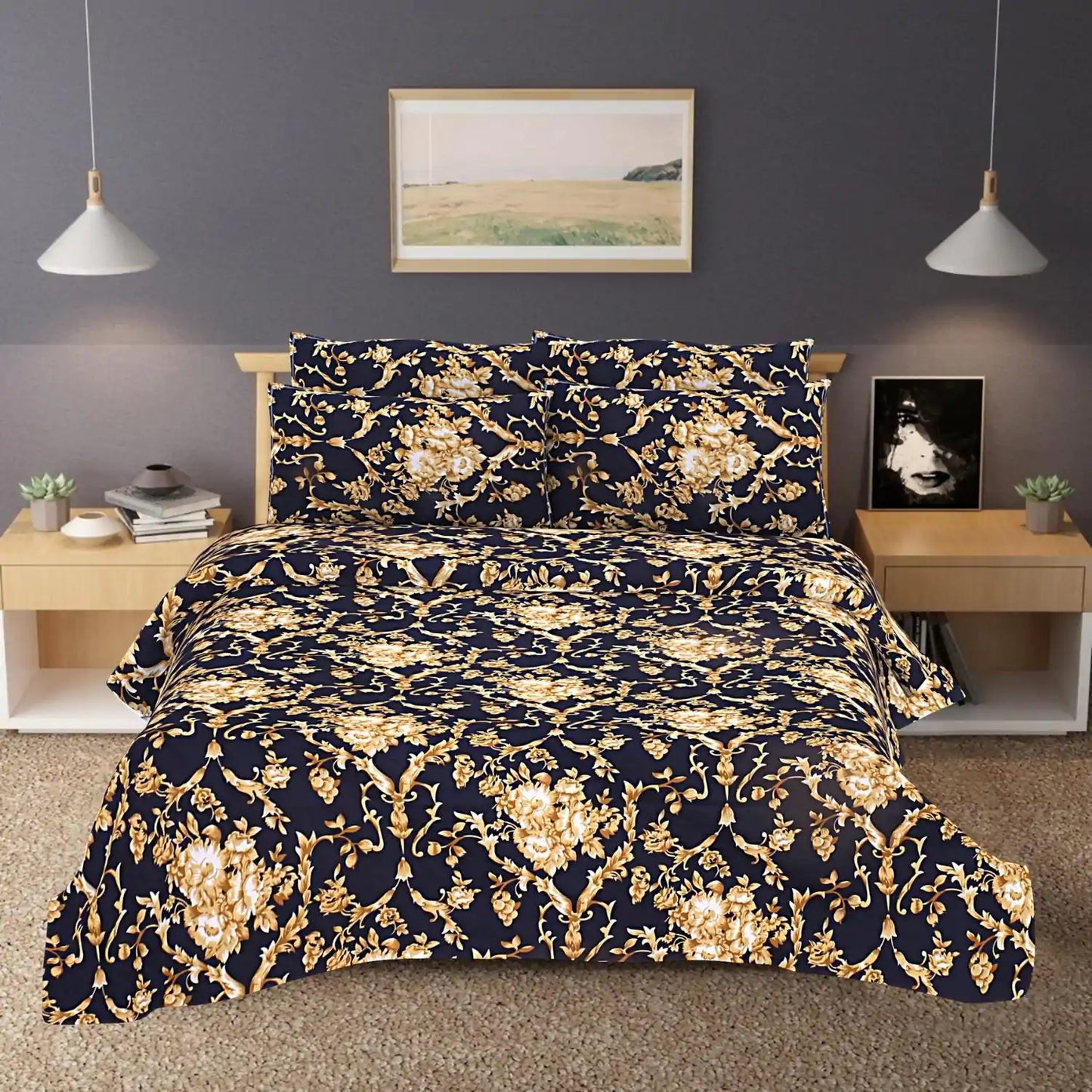 Mahek Double Bed Bedsheet - Black
