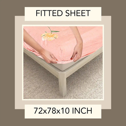 Light Orange Floral Fitted Bedsheet