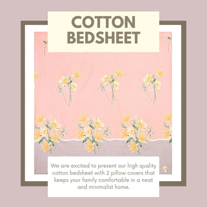 Light Orange Floral Fitted Bedsheet