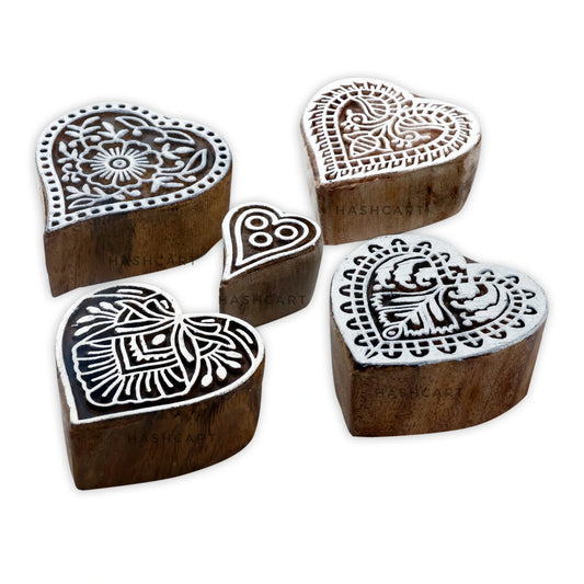 Wooden Heart Shape Design Stamps for Block Printing