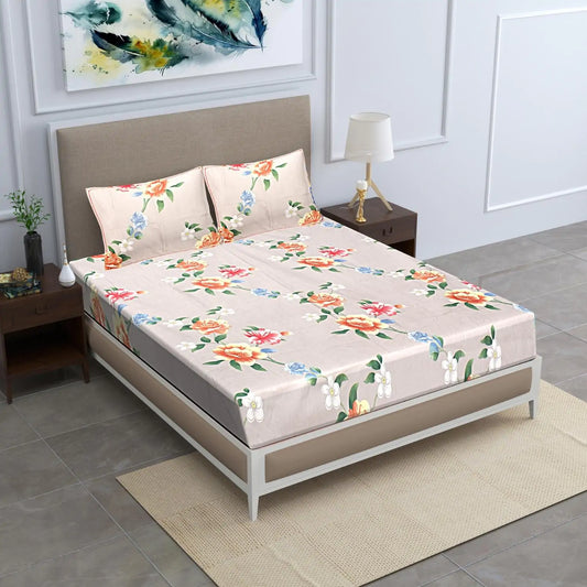 Emily Printed Fitted Queen Size Bedsheet