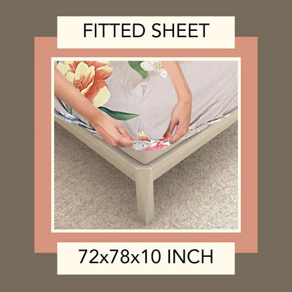 Emily Printed Fitted Queen Size Bedsheet
