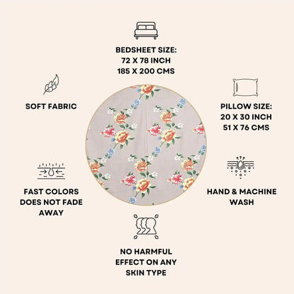 Emily Printed Fitted Queen Size Bedsheet