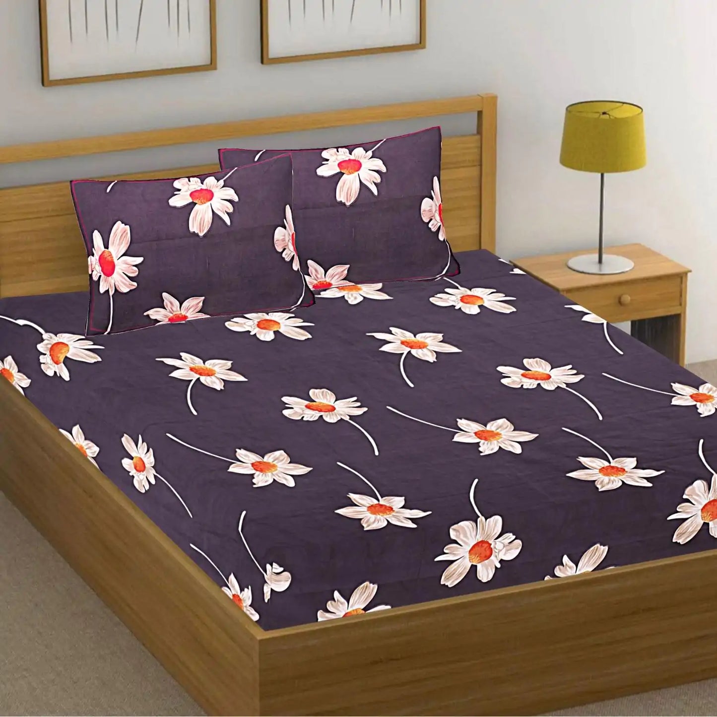 White Sunflower Double Bed Bedsheet