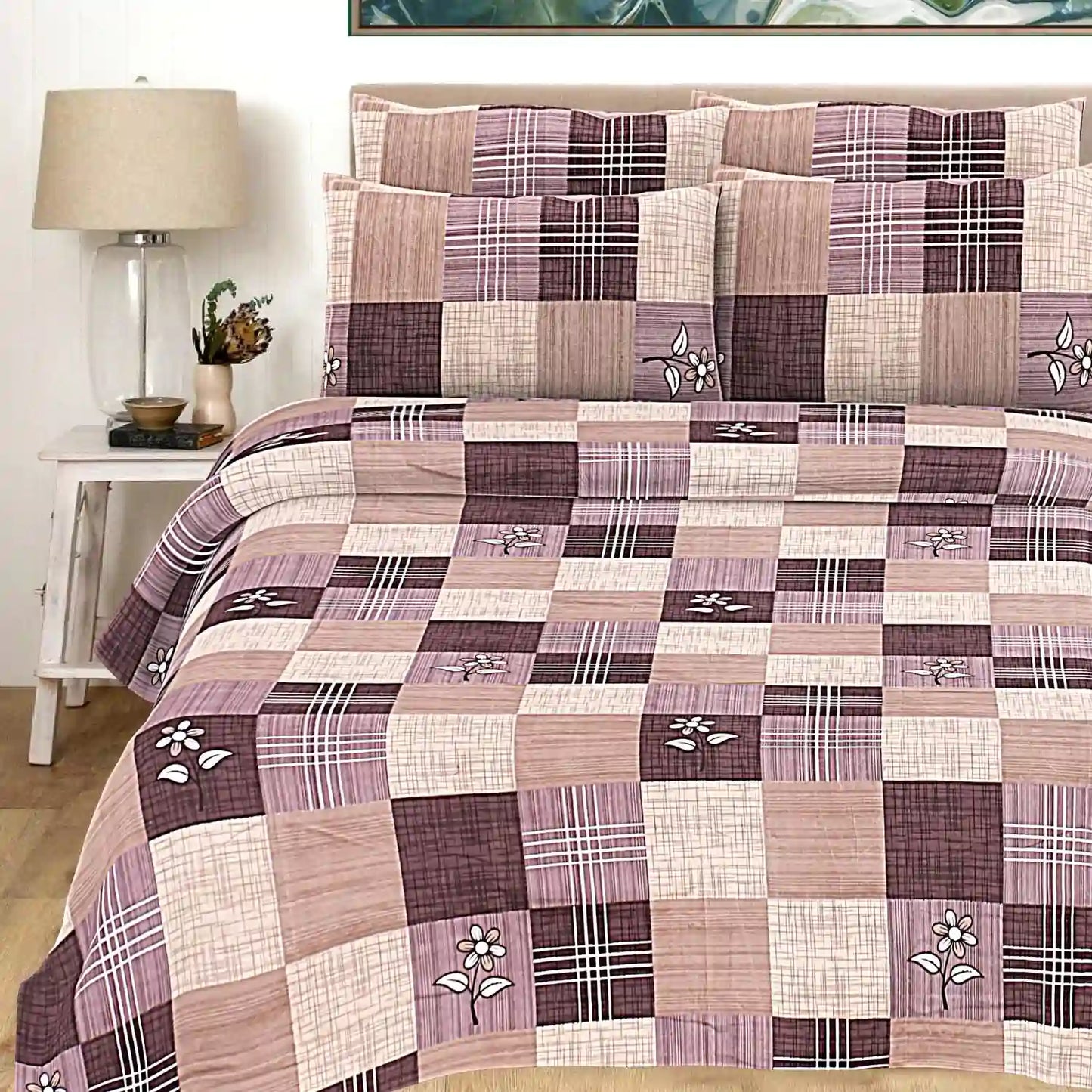Striped Checks Double Bed Bedsheet