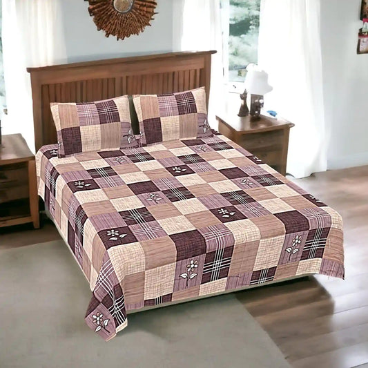 Striped Checks Double Bed Bedsheet