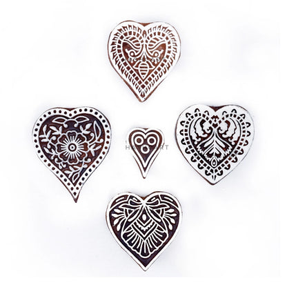 Wooden Heart Shape Design Stamps for Block Printing
