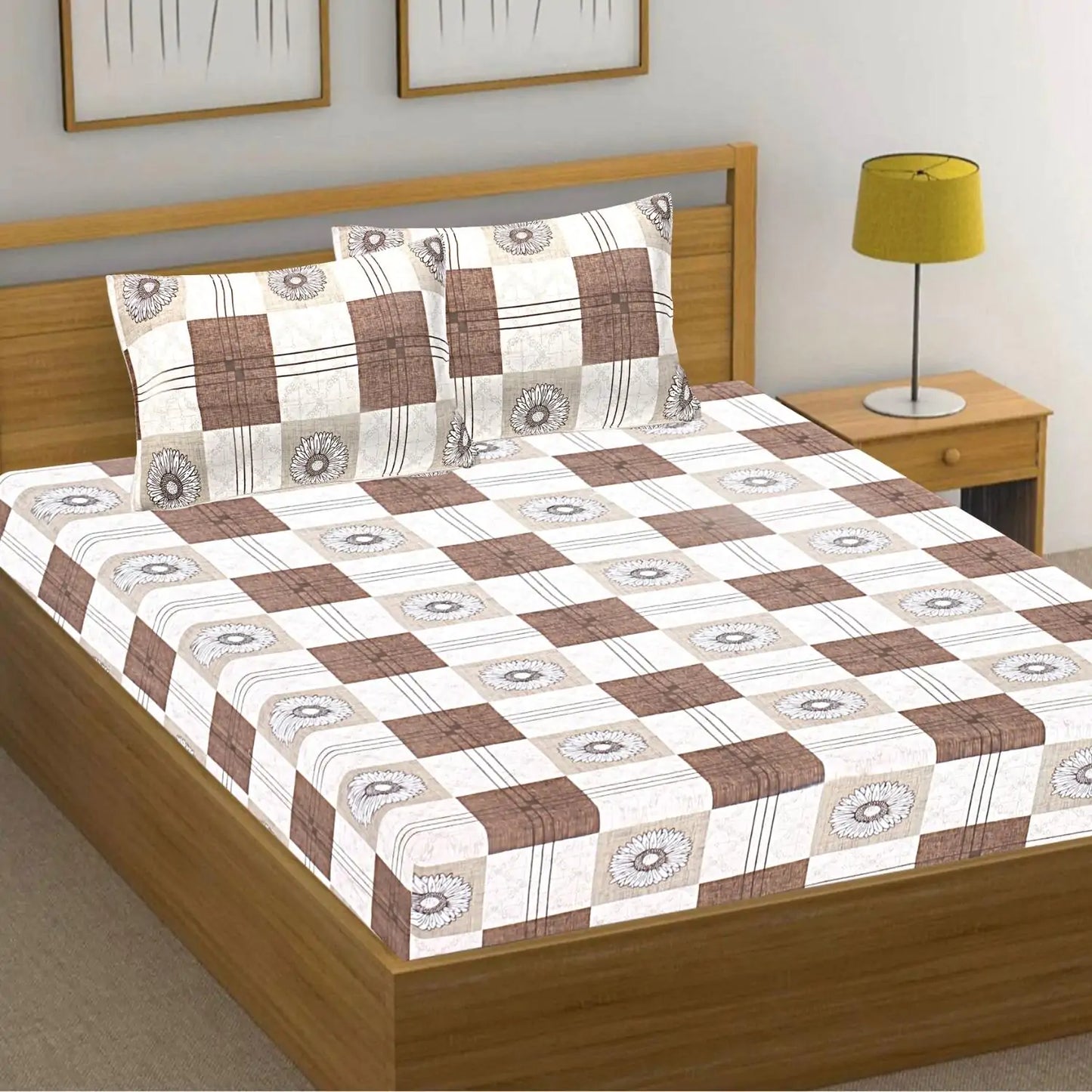 Checkered Frames Double Bed Bedsheet