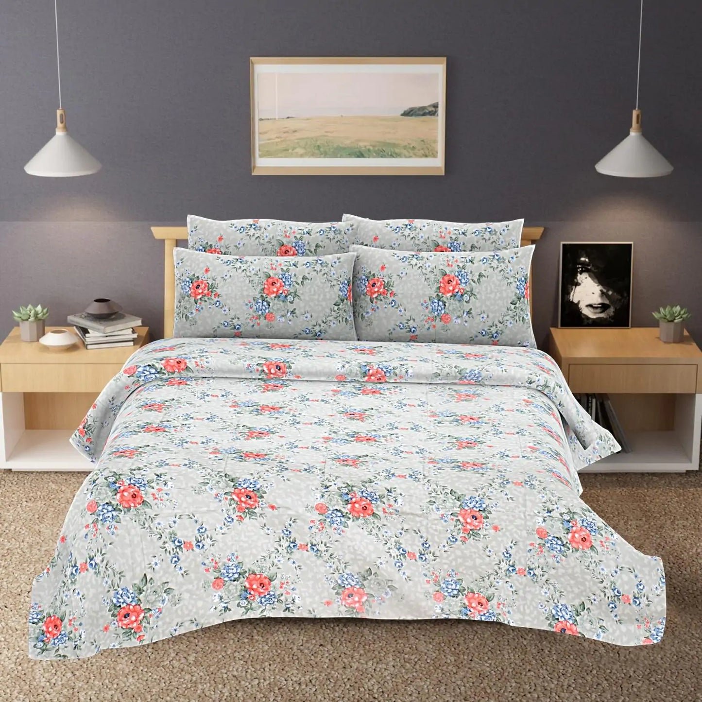 Flowery Grace Double Bed Bedsheet