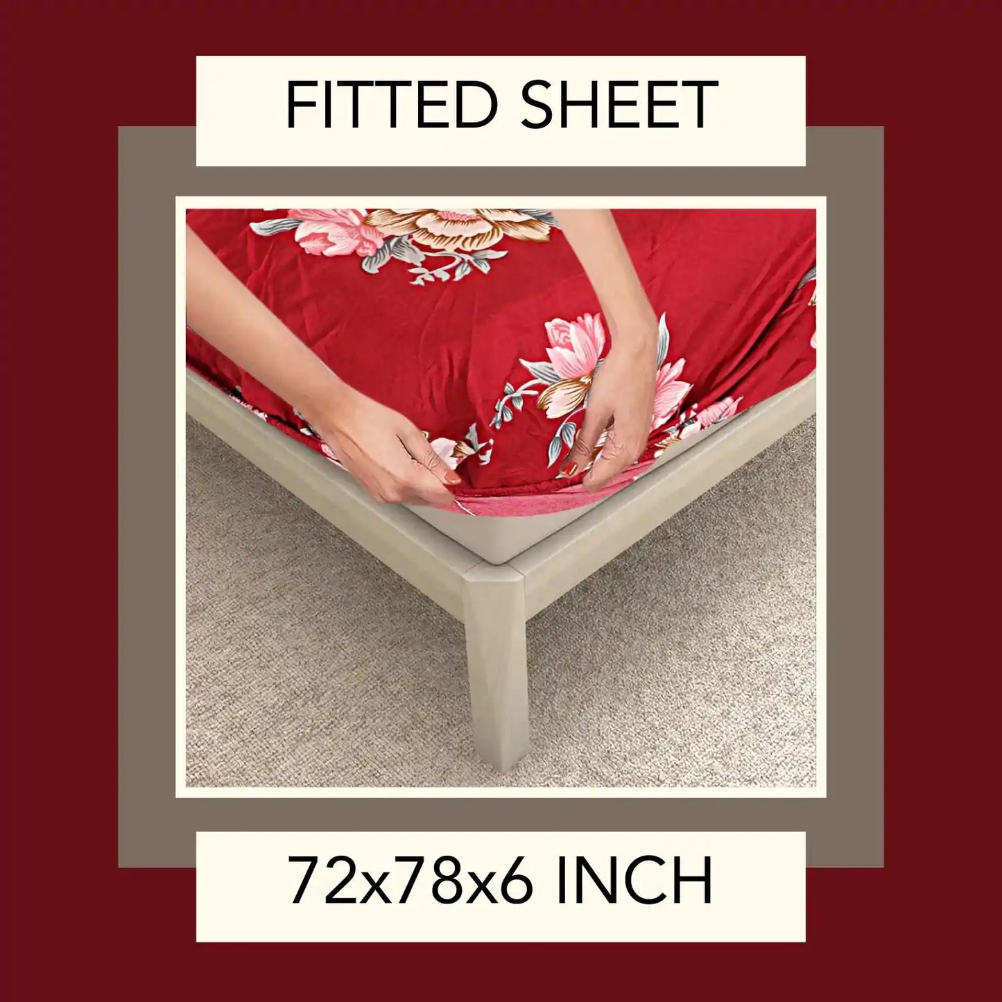 Red Zuri Printed Fitted Bedsheet