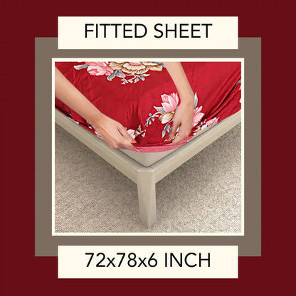 Red Zuri Printed Fitted Bedsheet
