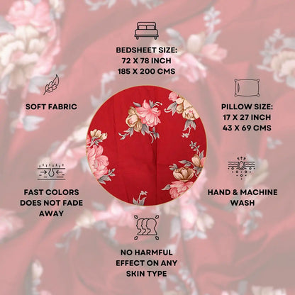 Red Zuri Printed Fitted Bedsheet