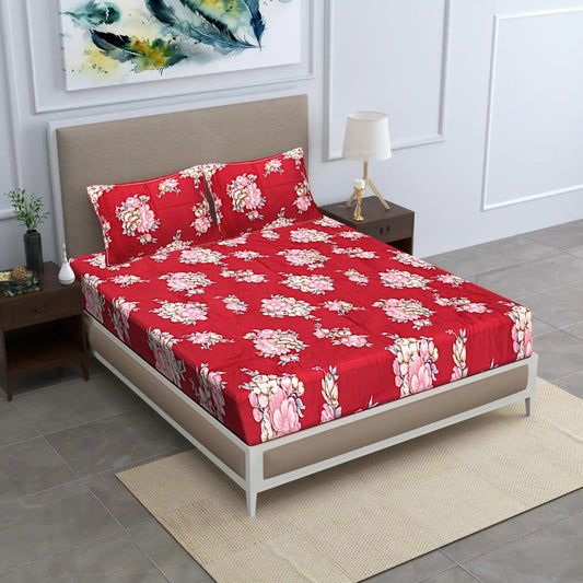 Red Zuri Printed Fitted Bedsheet