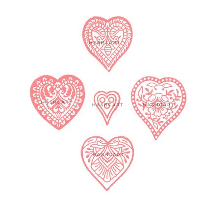 Wooden Heart Shape Design Stamps for Block Printing