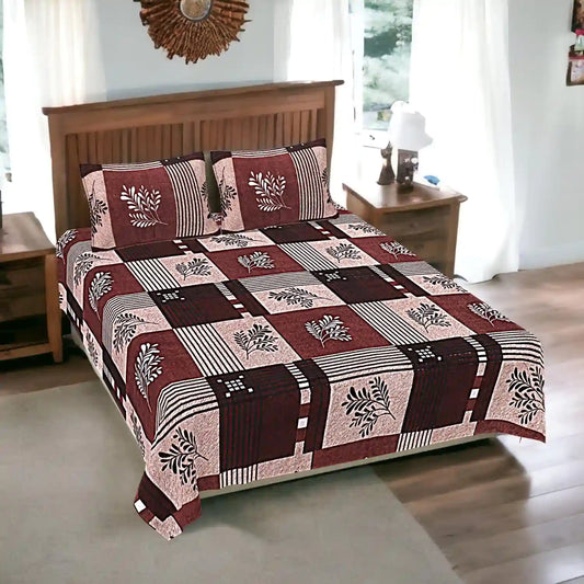 Flowers & Strips Double Bed Bedsheet