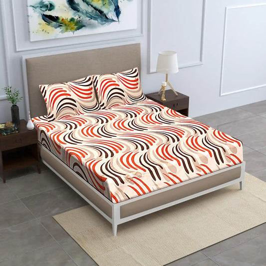 Waves Printed Elastic Double Bed Bedsheet