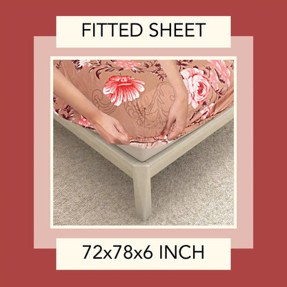 Bouquet Printed Fitted Double Bed Bedsheet