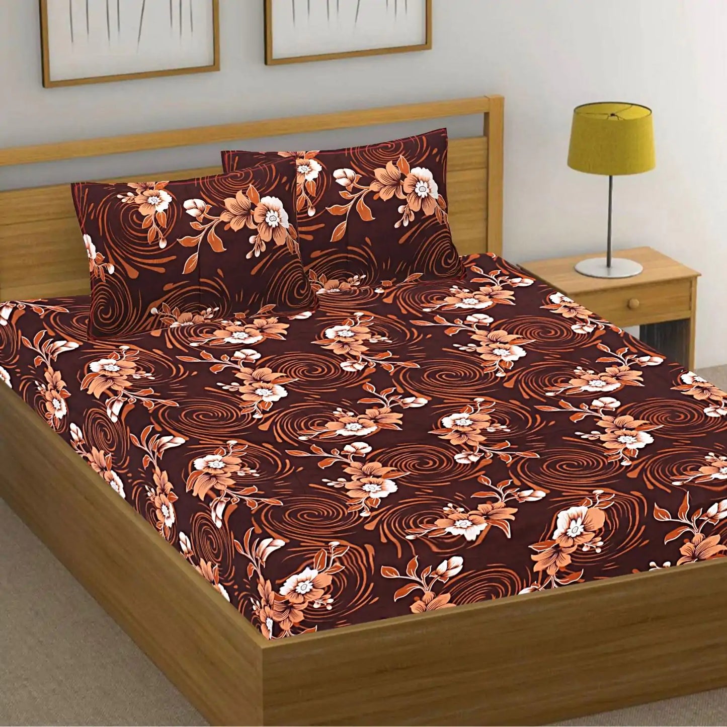 Swirling Flowers Double Bed Bedsheet