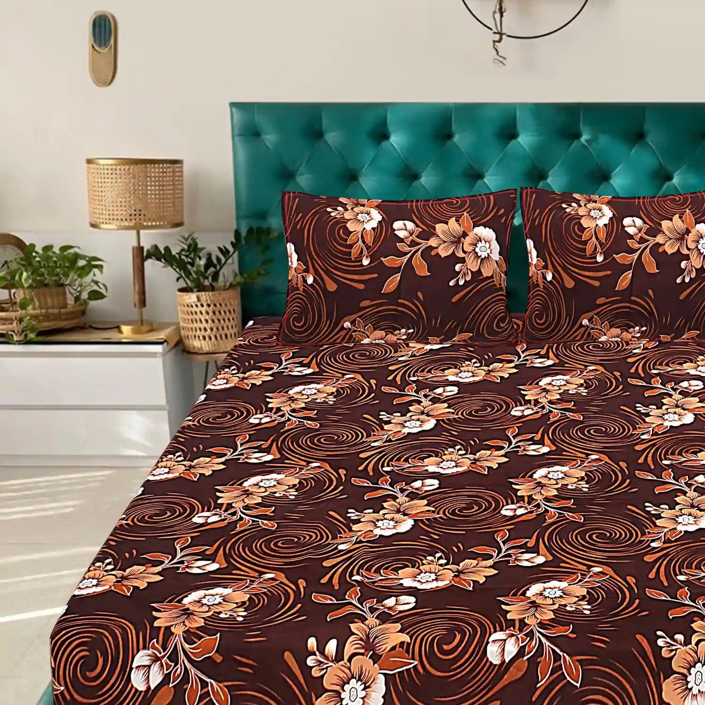 Swirling Flowers Double Bed Bedsheet