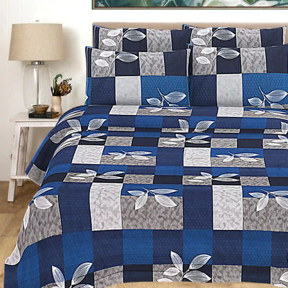 Blue Honeycomb Double Bed Bedsheet