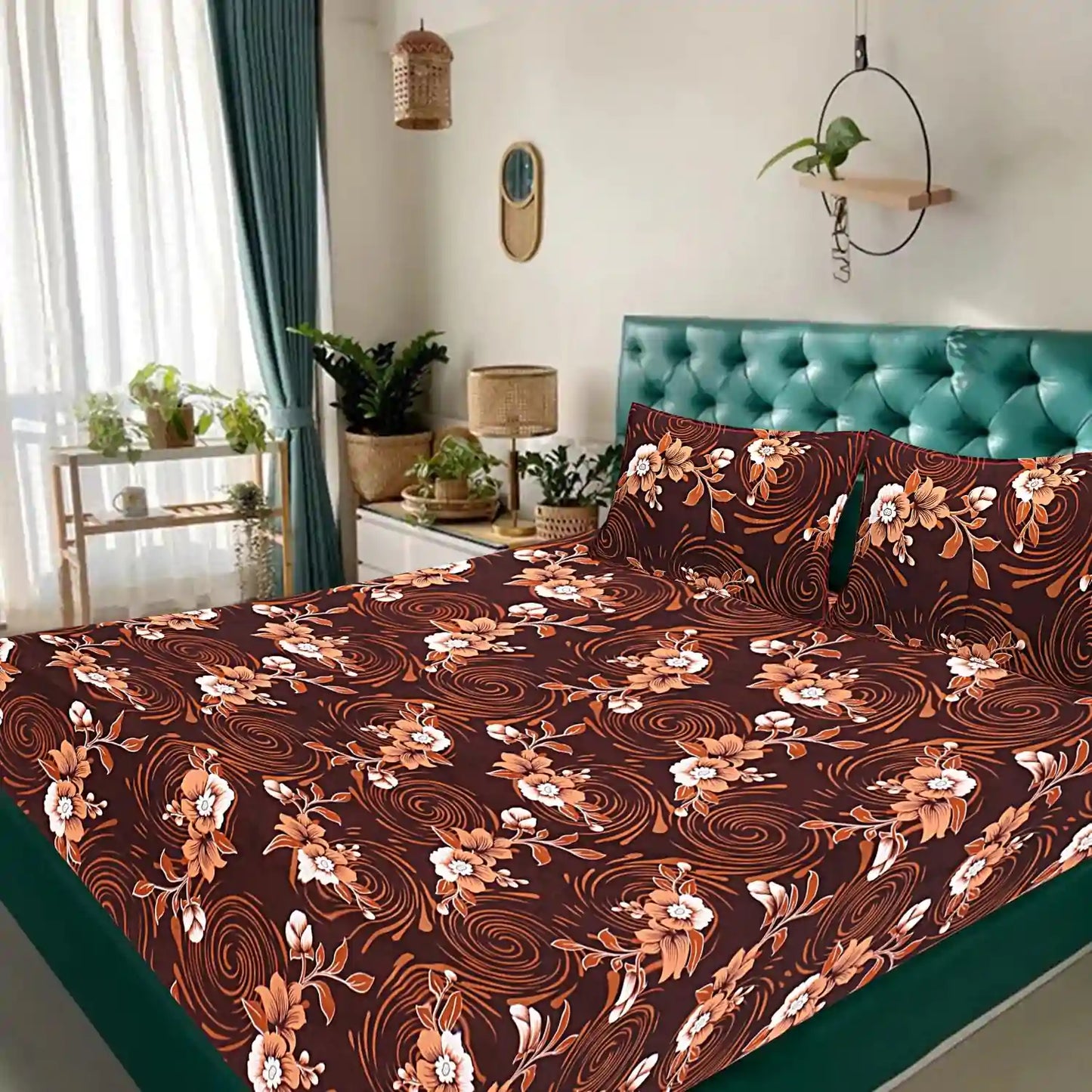 Swirling Flowers Double Bed Bedsheet