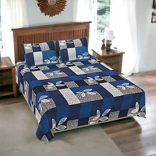 Blue Honeycomb Double Bed Bedsheet