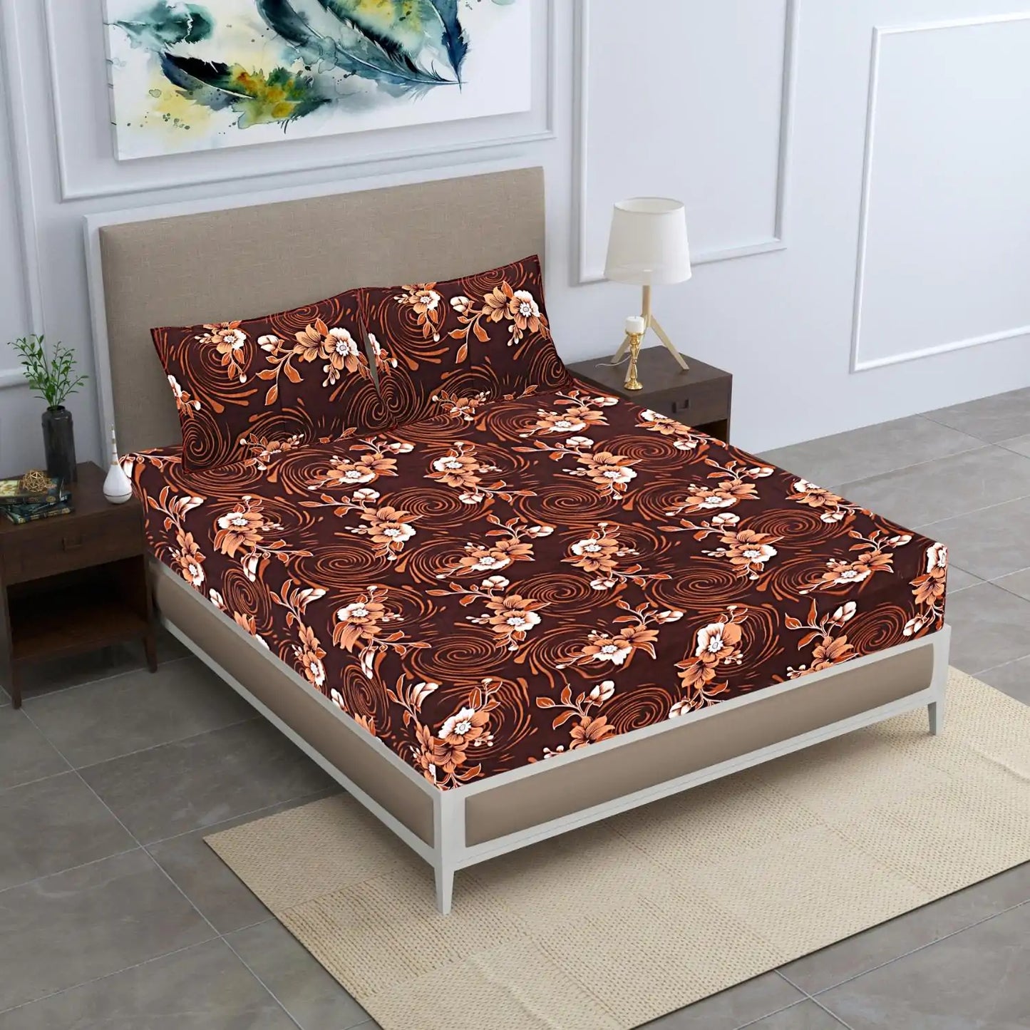 Swirling Flowers Double Bed Bedsheet