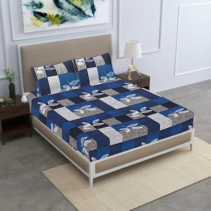 Blue Honeycomb Double Bed Bedsheet