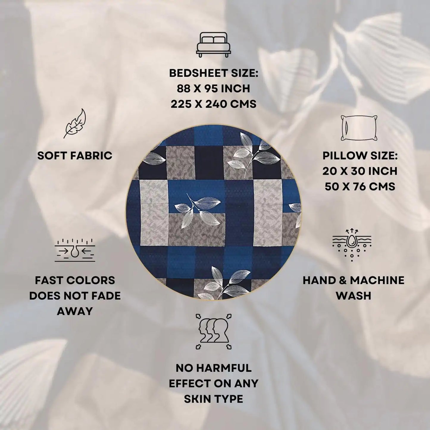 Blue Honeycomb Double Bed Bedsheet