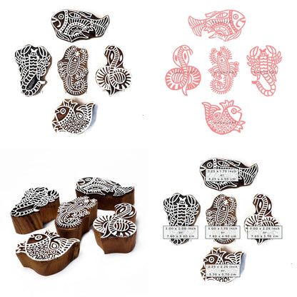 Fish Snake & Scorpions Designs Wood Block Print Stamps