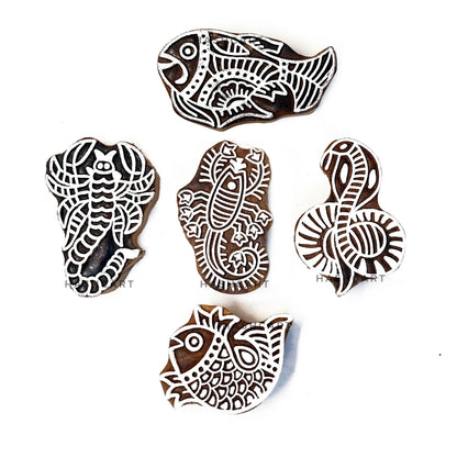 Fish Snake & Scorpions Designs Wood Block Print Stamps