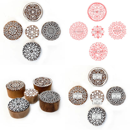 Wooden Handcarved Round Floral Wooden Stamps