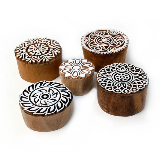 Wooden Handcarved Round Floral Wooden Stamps