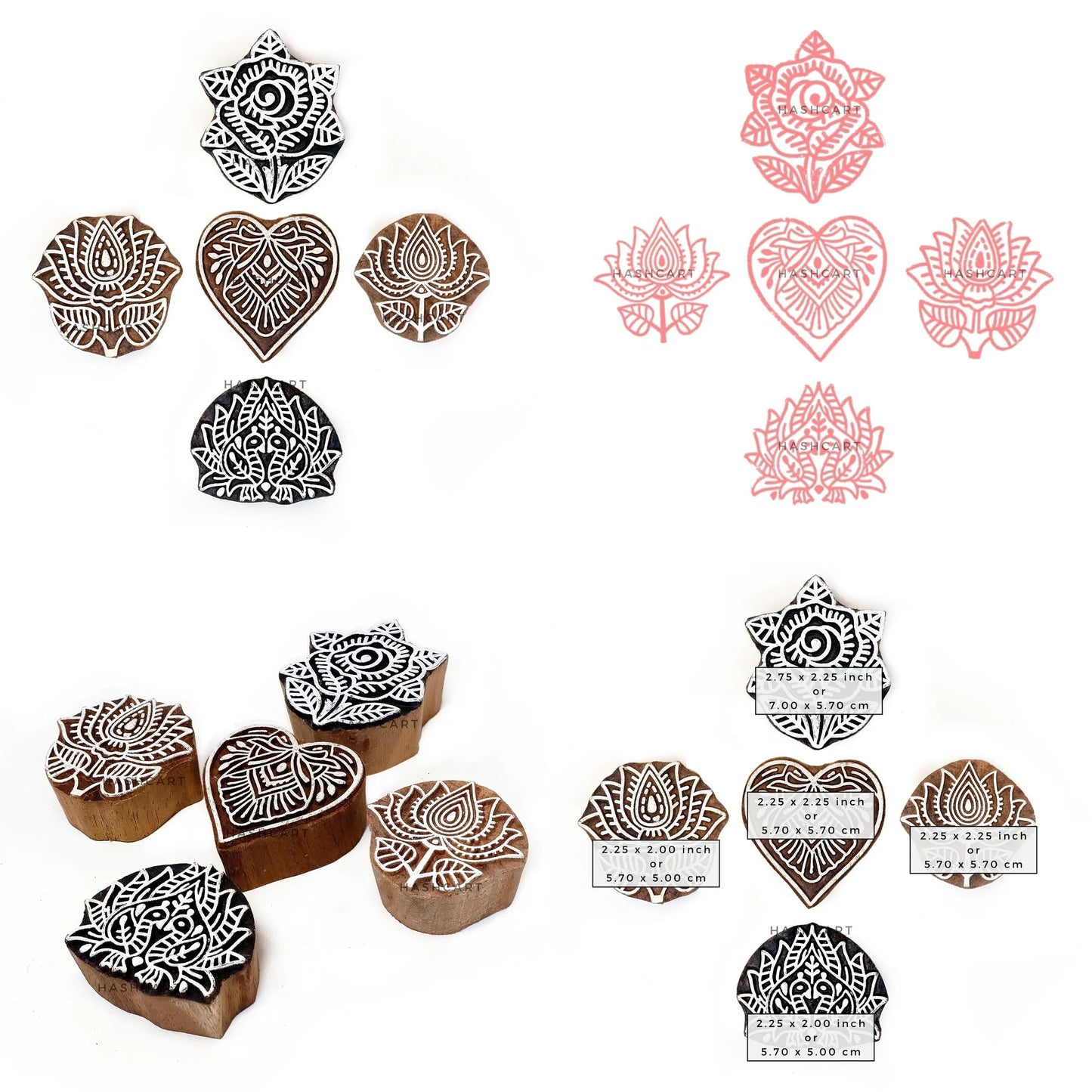 Wooden Lotus & Rose Block Printing Stamps