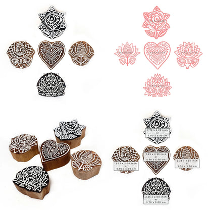 Wooden Lotus & Rose Block Printing Stamps
