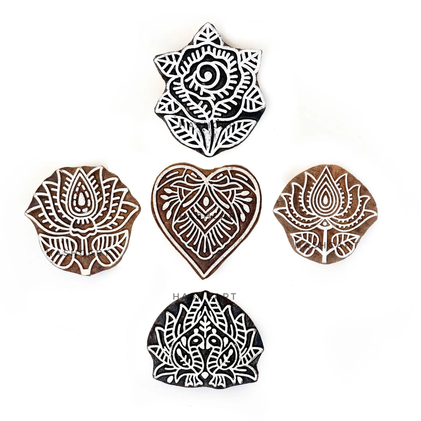Wooden Lotus & Rose Block Printing Stamps