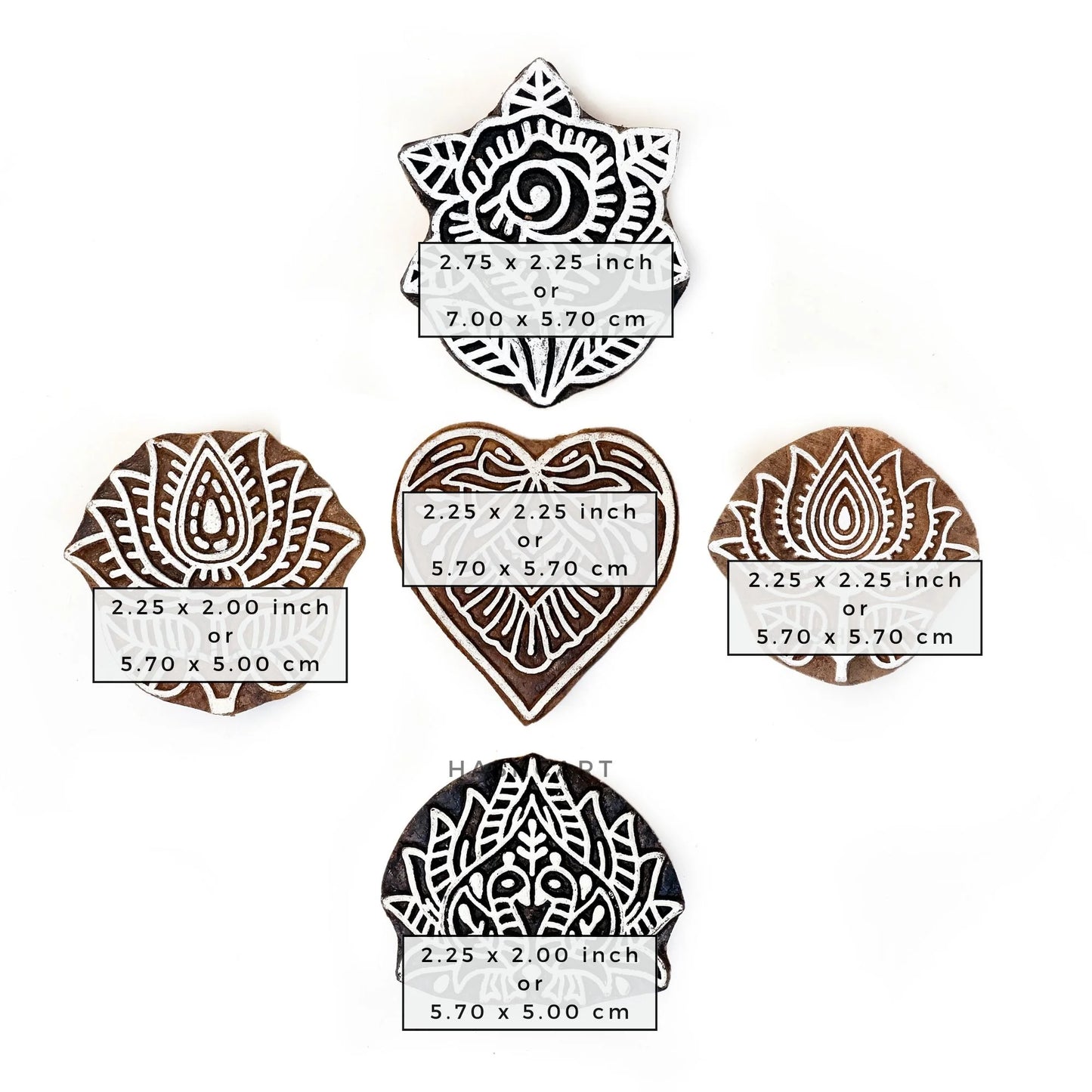 Wooden Lotus & Rose Block Printing Stamps
