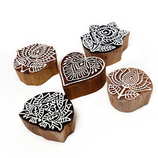 Wooden Lotus & Rose Block Printing Stamps