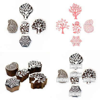 Paisley and Tree Design Wooden Printing Blocks