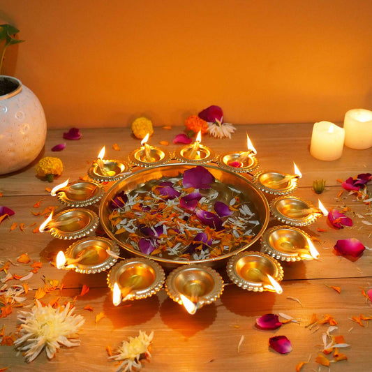Metal Urli with Diyas