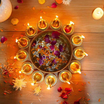 Metal Urli with Diyas